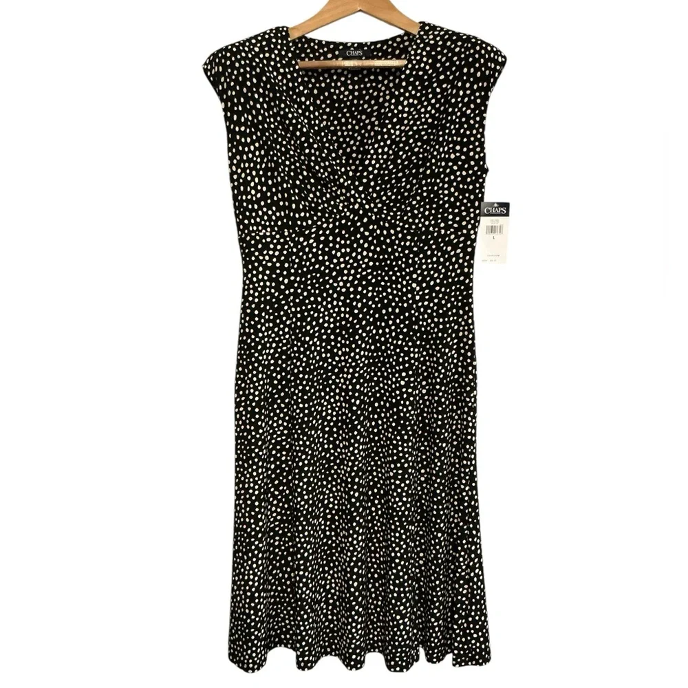 NWT Chaps Black and White Polka Dot Midi Dress size L - Picture 6 of 7